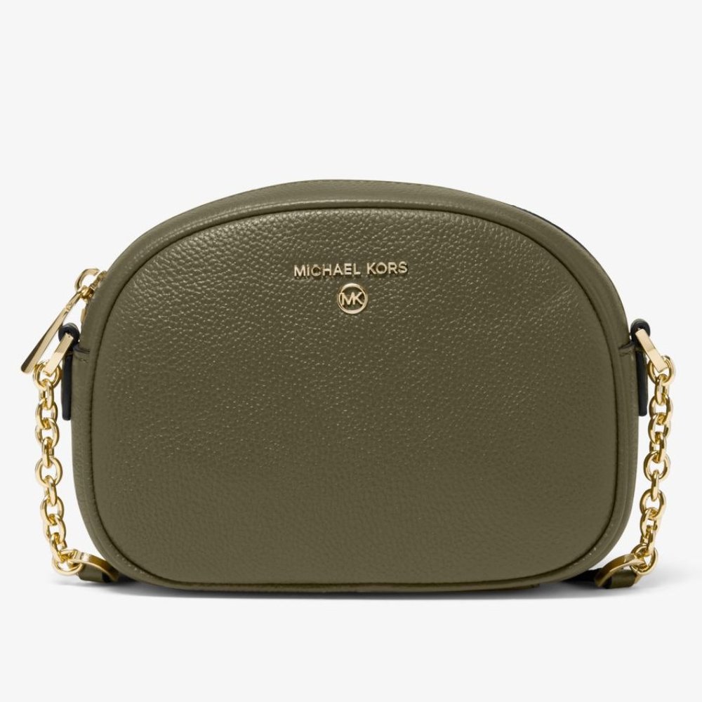New Michael Kors Jet Set Charm Small Oval Camera Crossbody Pebble Leather Olive